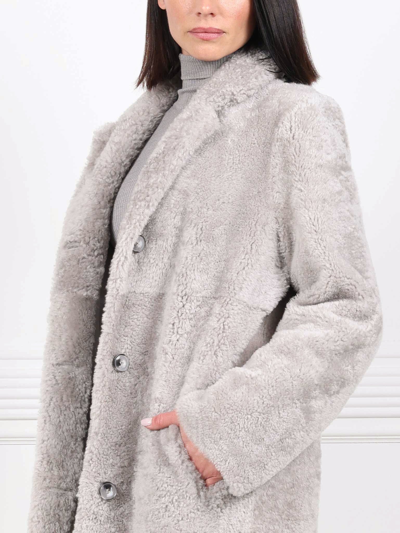 The Landen Button Down Curly Shearling Coat
