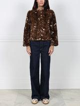 Upcycled Dark Brown Mink Fur Jacket with White Inserts