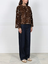 Upcycled Dark Brown Mink Fur Jacket with White Inserts