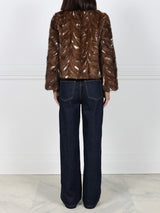 Upcycled Dark Brown Mink Fur Jacket with White Inserts