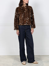 Upcycled Dark Brown Mink Fur Jacket with White Inserts