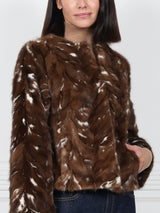 Upcycled Dark Brown Mink Fur Jacket with White Inserts