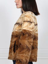 Upcycled Two-Tone Mink Fur Jacket with Ivory Top & Brown Bottom
