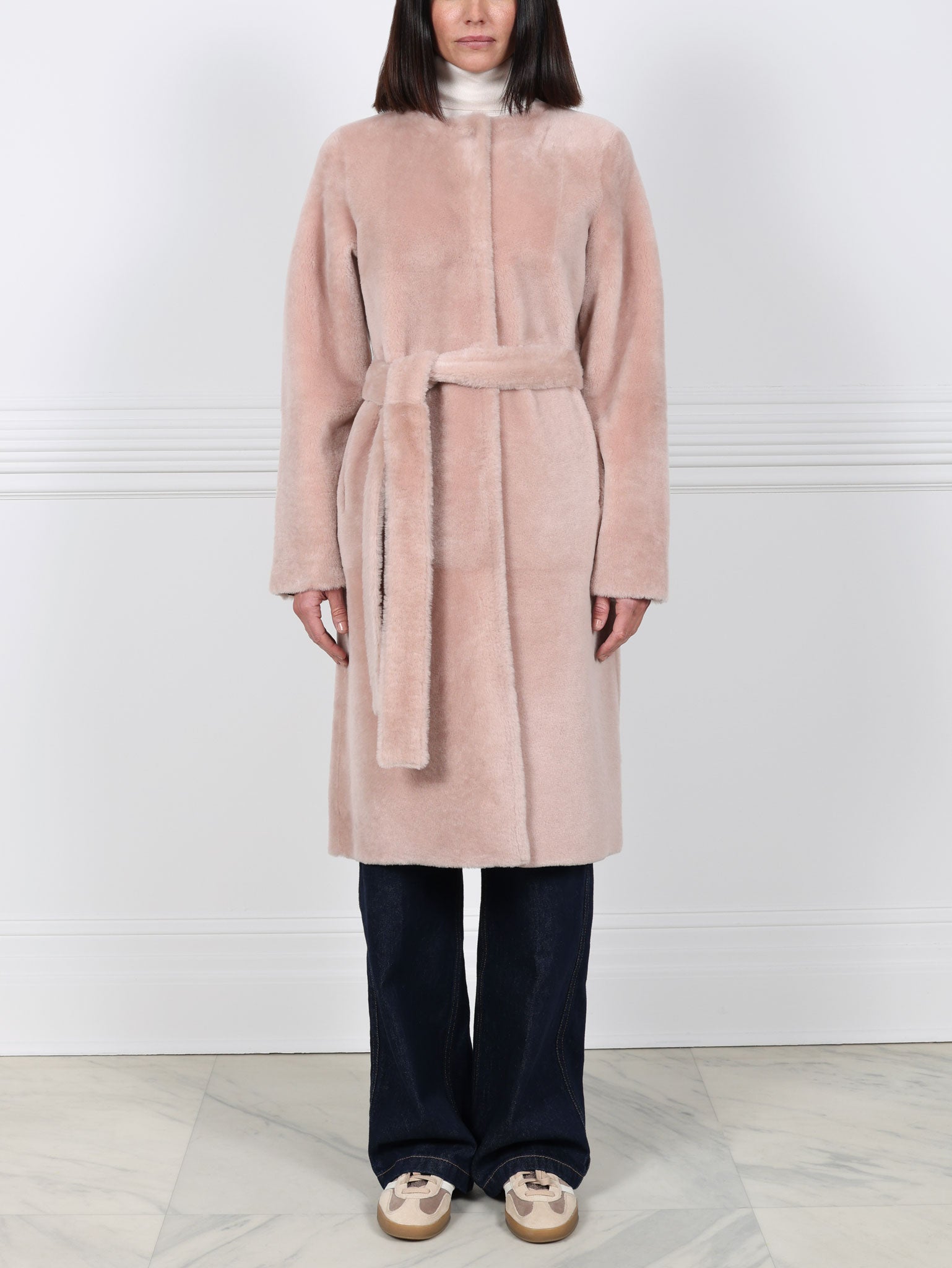 The Marilyn Reversible Belted Shearling Coat