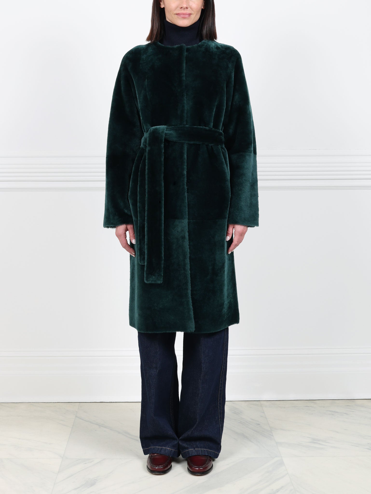 The Marilyn Reversible Belted Shearling Coat