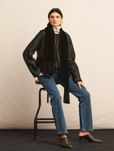 Embroidered Shearling Jacket with Scarf