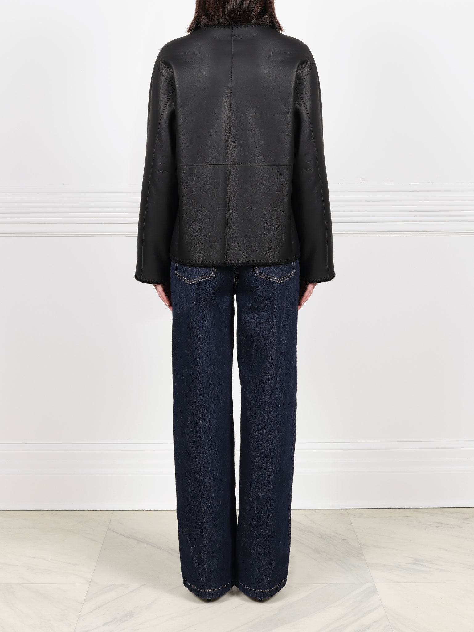 Embroidered Shearling Jacket with Scarf