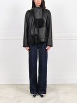 Embroidered Shearling Jacket with Scarf