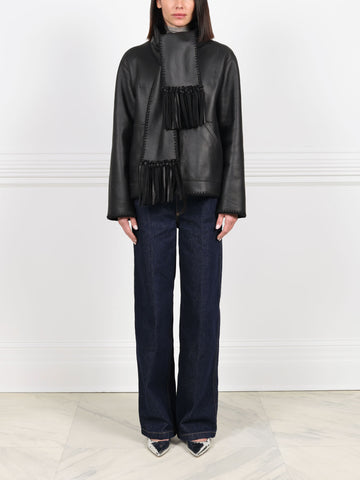 Embroidered Shearling Jacket with Scarf
