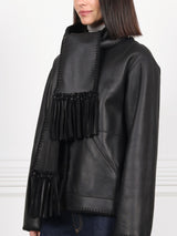 Embroidered Shearling Jacket with Scarf
