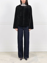 Embroidered Shearling Jacket with Scarf