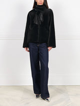 Embroidered Shearling Jacket with Scarf