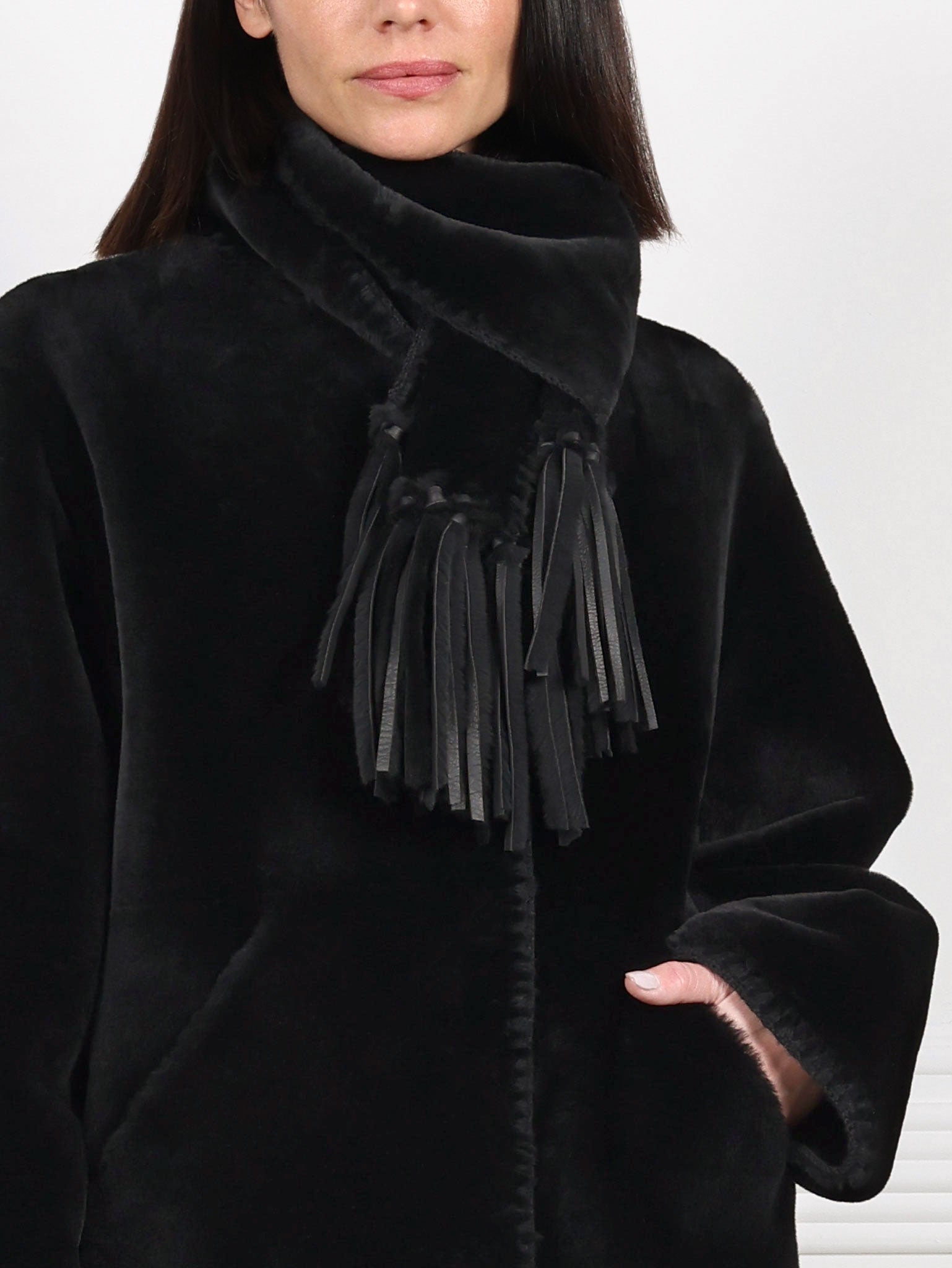 Embroidered Shearling Jacket with Scarf