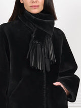 Embroidered Shearling Jacket with Scarf