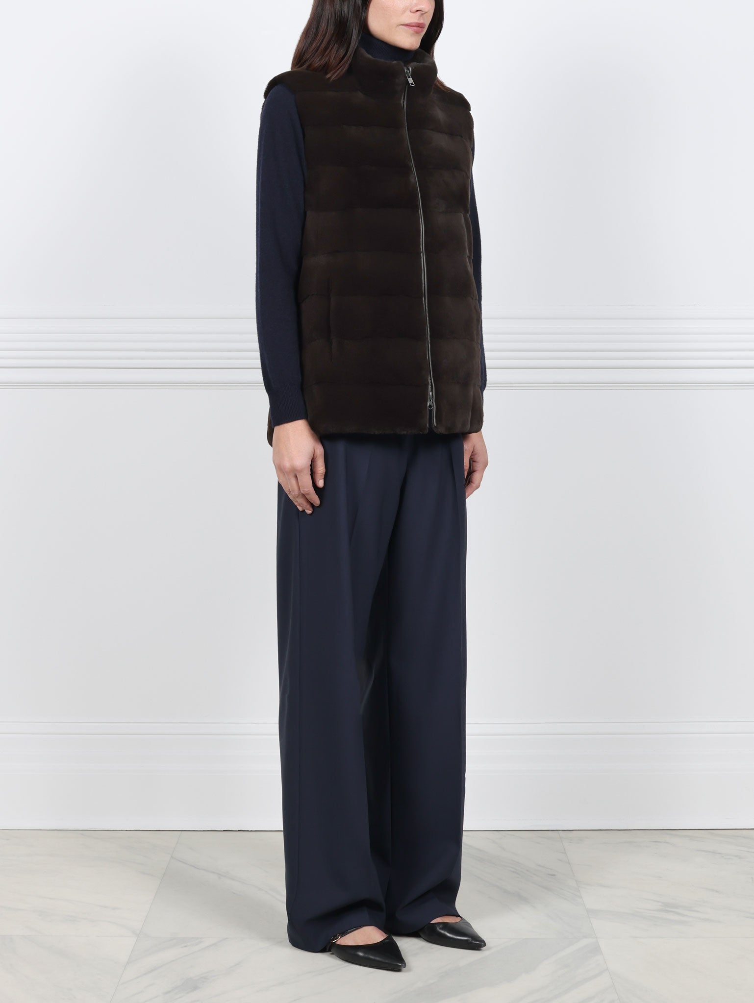The Nina Zip Front Plucked Mink Fur Vest