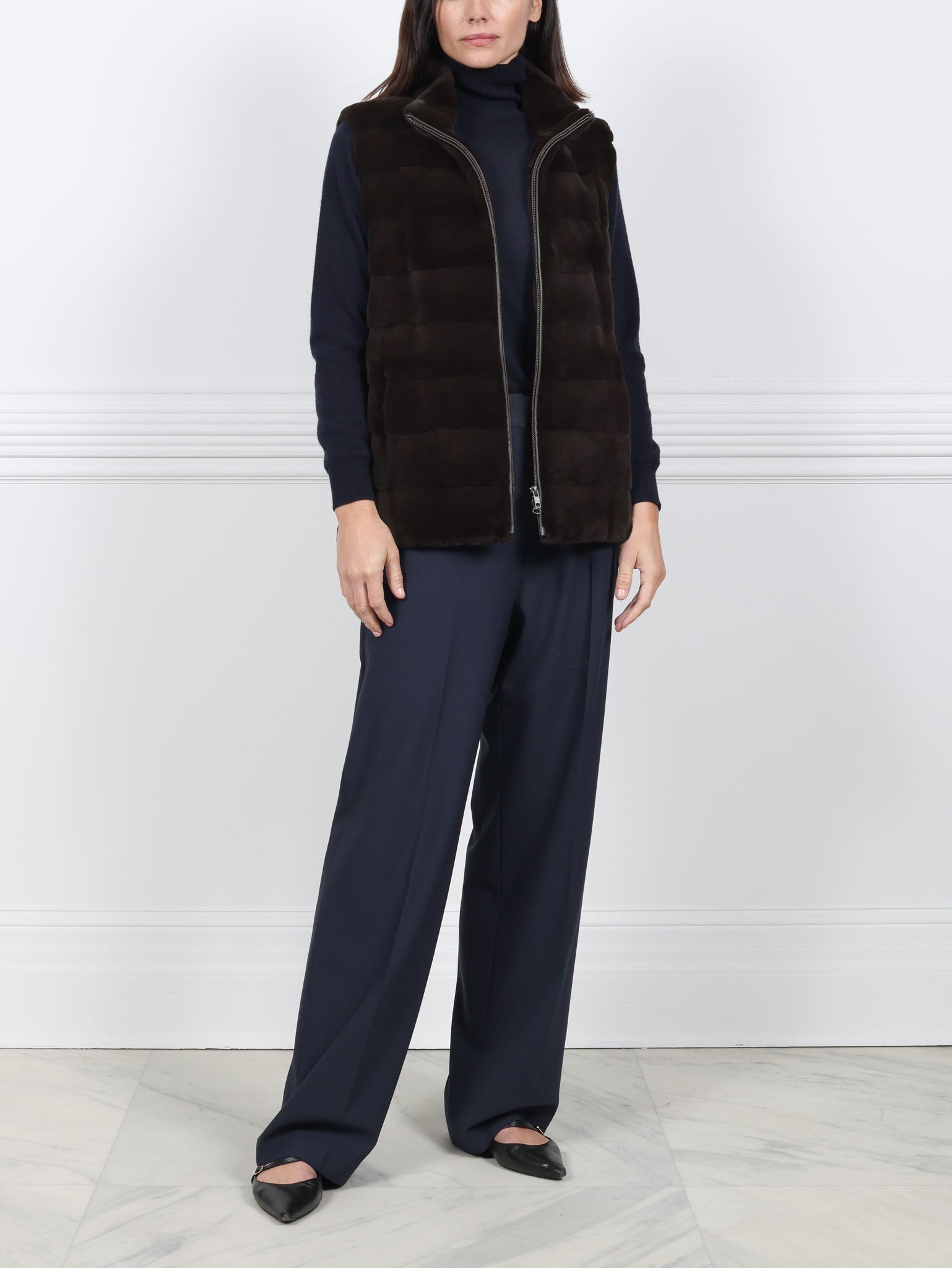 The Nina Zip Front Plucked Mink Fur Vest