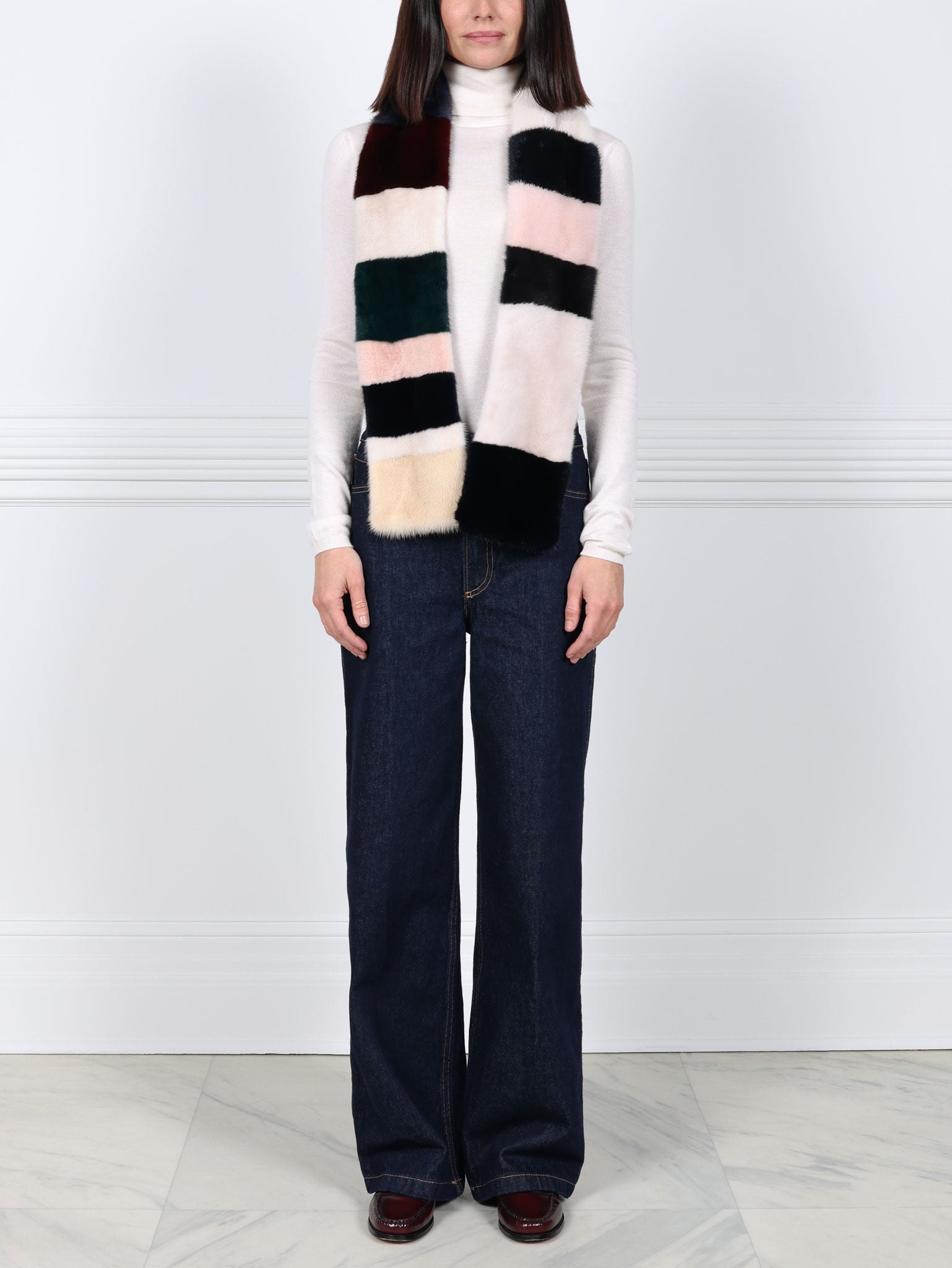Color Blocked Mink Fur Scarf