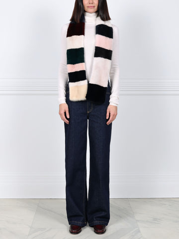 Color Blocked Mink Fur Scarf