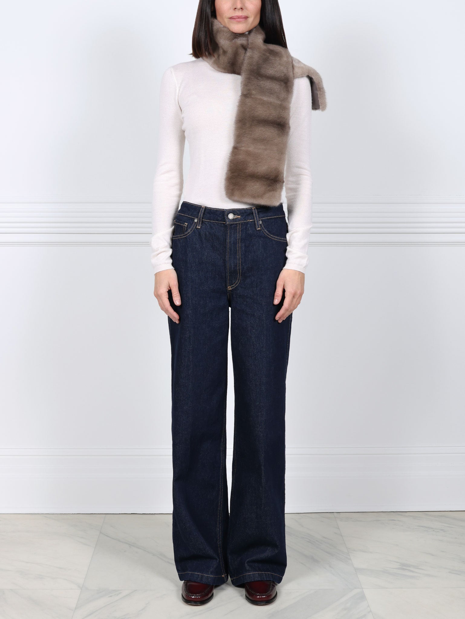 Cross Cut Mink Fur Scarf in Silver Blue
