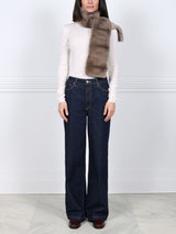 Cross Cut Mink Fur Scarf in Silver Blue