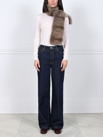 Cross Cut Mink Fur Scarf in Silver Blue