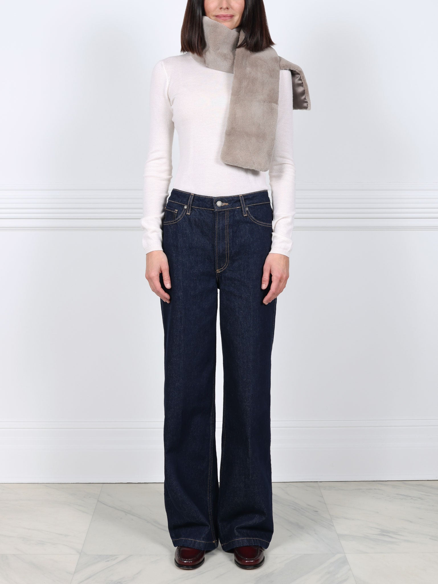 Sheared Mink Fur Scarf in Grey