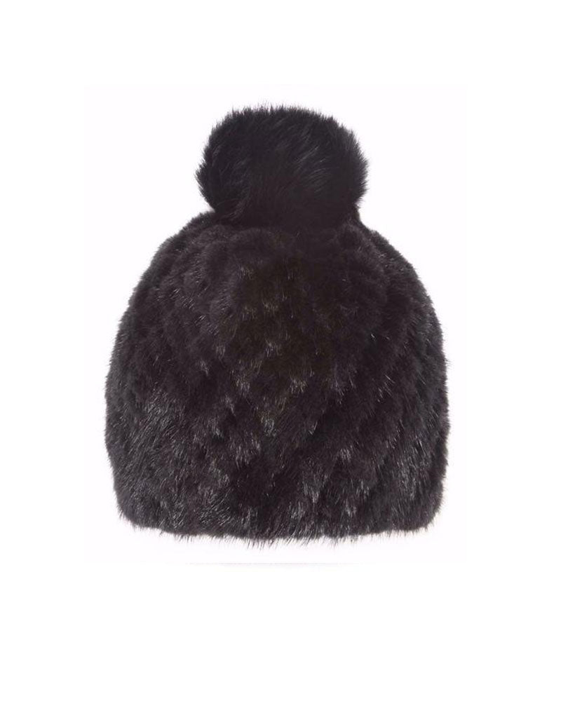The Knit Mink Fur Hat with Fox Pom in Multiple Colors