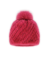 The Knit Mink Fur Hat with Fox Pom in Multiple Colors