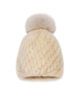 The Knit Mink Fur Hat with Fox Pom in Multiple Colors