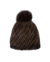 The Knit Mink Fur Hat with Fox Pom in Multiple Colors