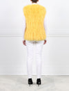 YELLOW CREW NECK KNITTED SHEARLING VEST-SLIT POCKETS-HOOK AND EYE CLOSURES-24 INCH CENTER BACK LENGTH-POLOGEORGIS