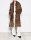 Brown Curly Shearling Coat with Long Curly Shearling Shawl Collar