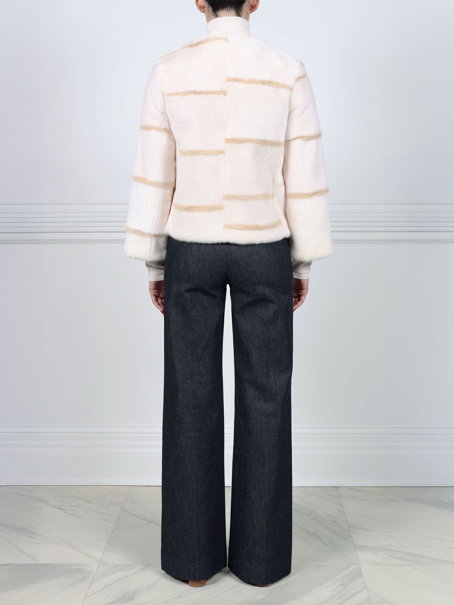 Pearl Mink Fur Jacket With Pastel Intarsia Stripes
