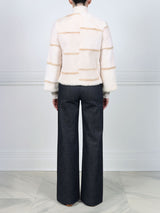 Pearl Mink Fur Jacket With Pastel Intarsia Stripes