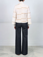 Pearl Mink Fur Jacket With Pastel Intarsia Stripes