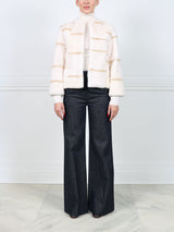 Pearl Mink Fur Jacket With Pastel Intarsia Stripes