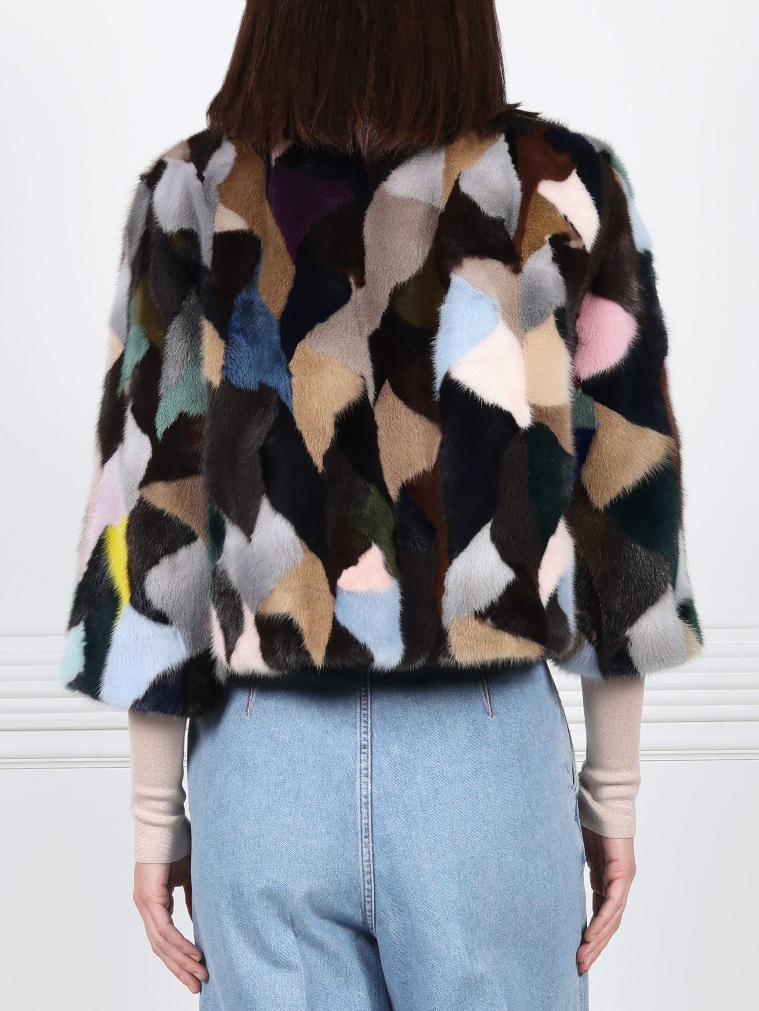 Upcycled Multi Mink  Crop Jacket