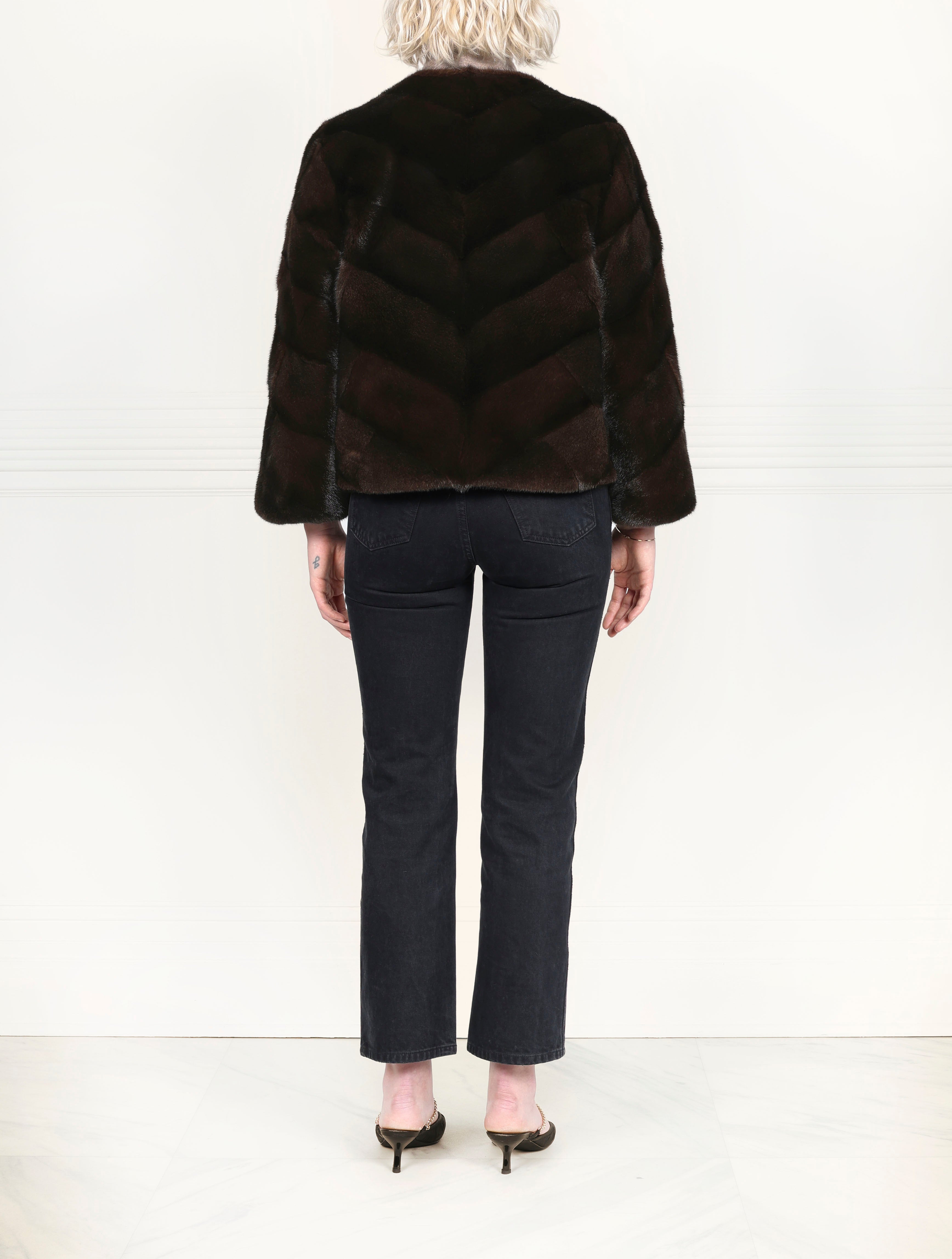 The Mosaic Mink Upcycled Jacket in Dark Brown