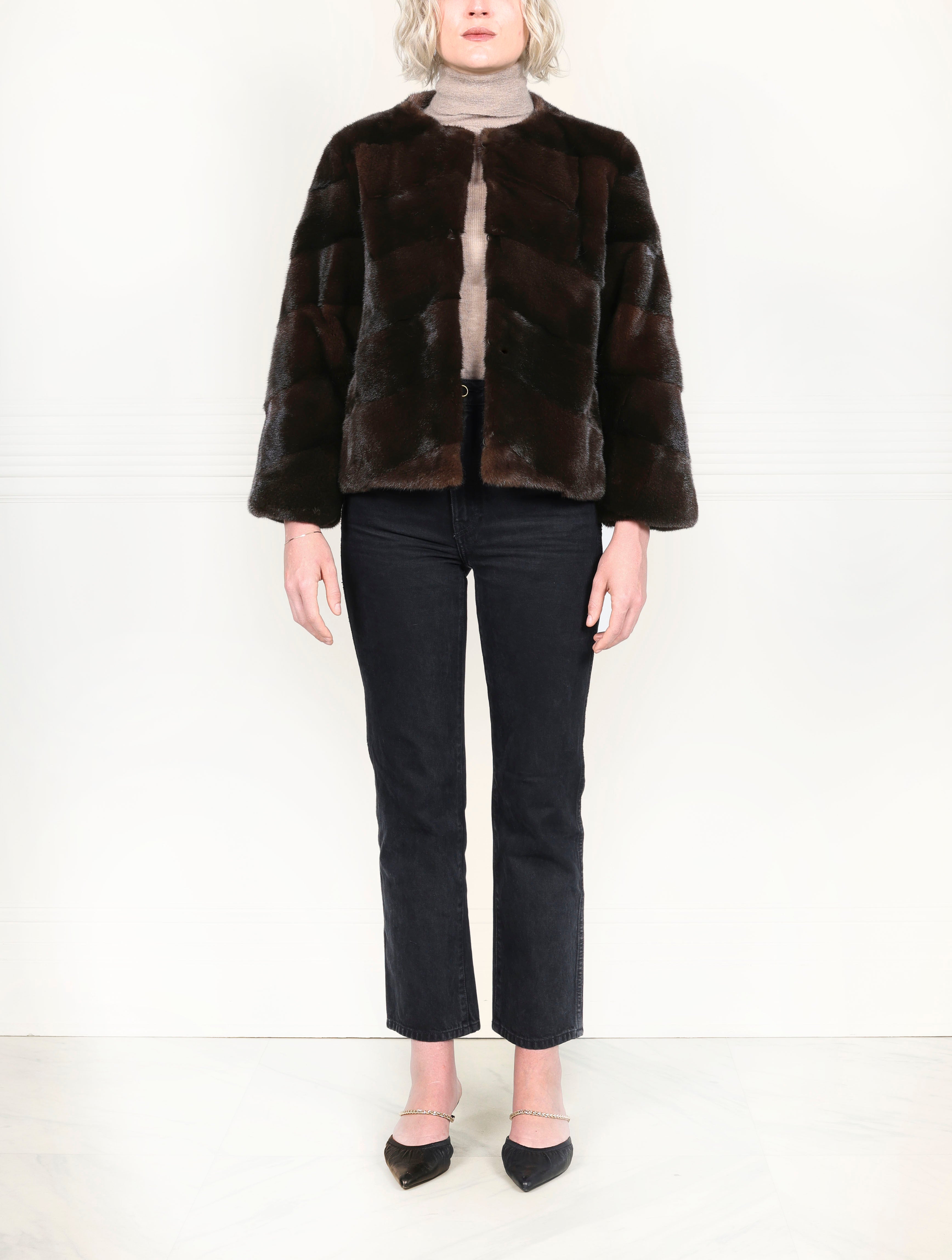 The Mosaic Mink Upcycled Jacket in Dark Brown