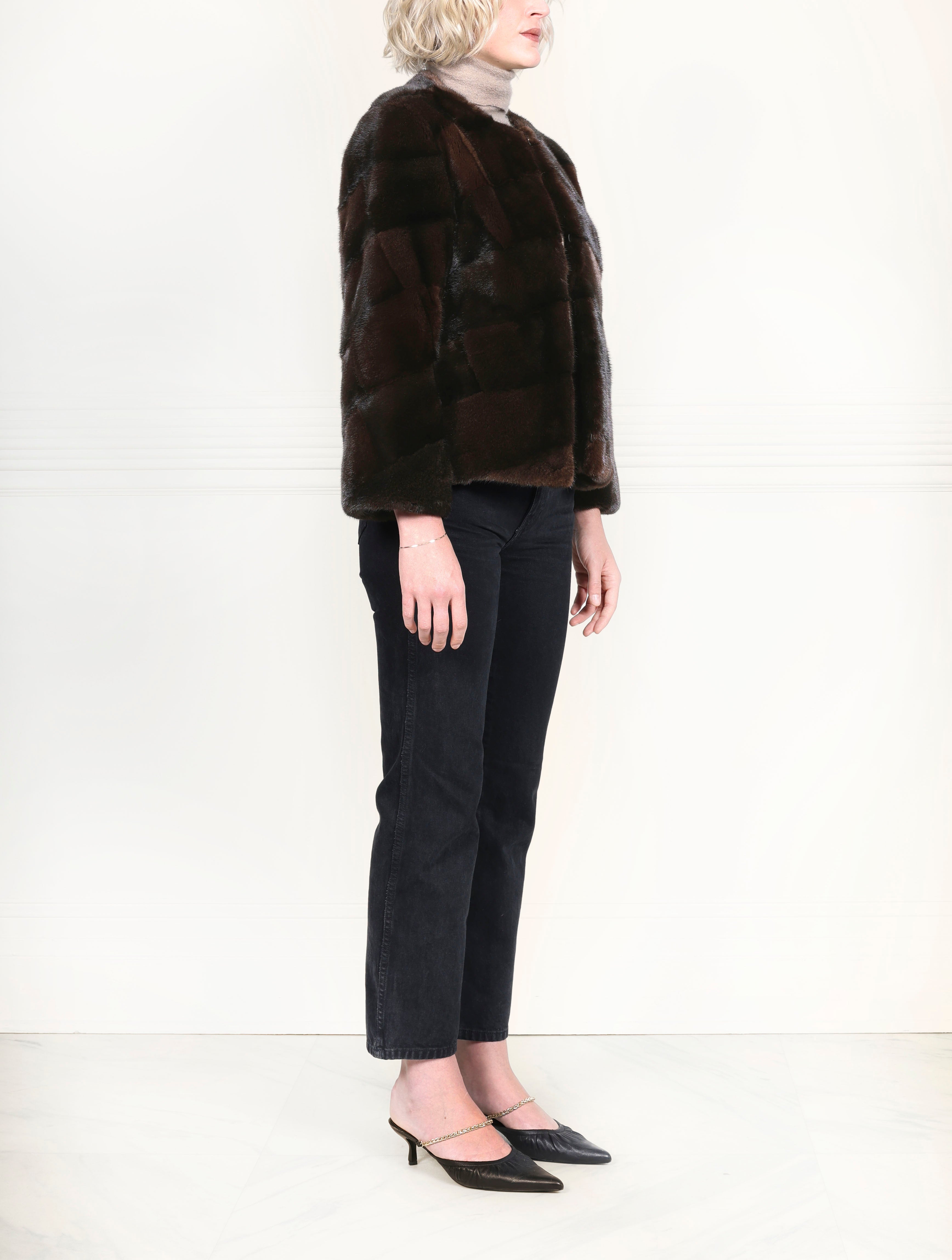 The Mosaic Mink Upcycled Jacket in Dark Brown