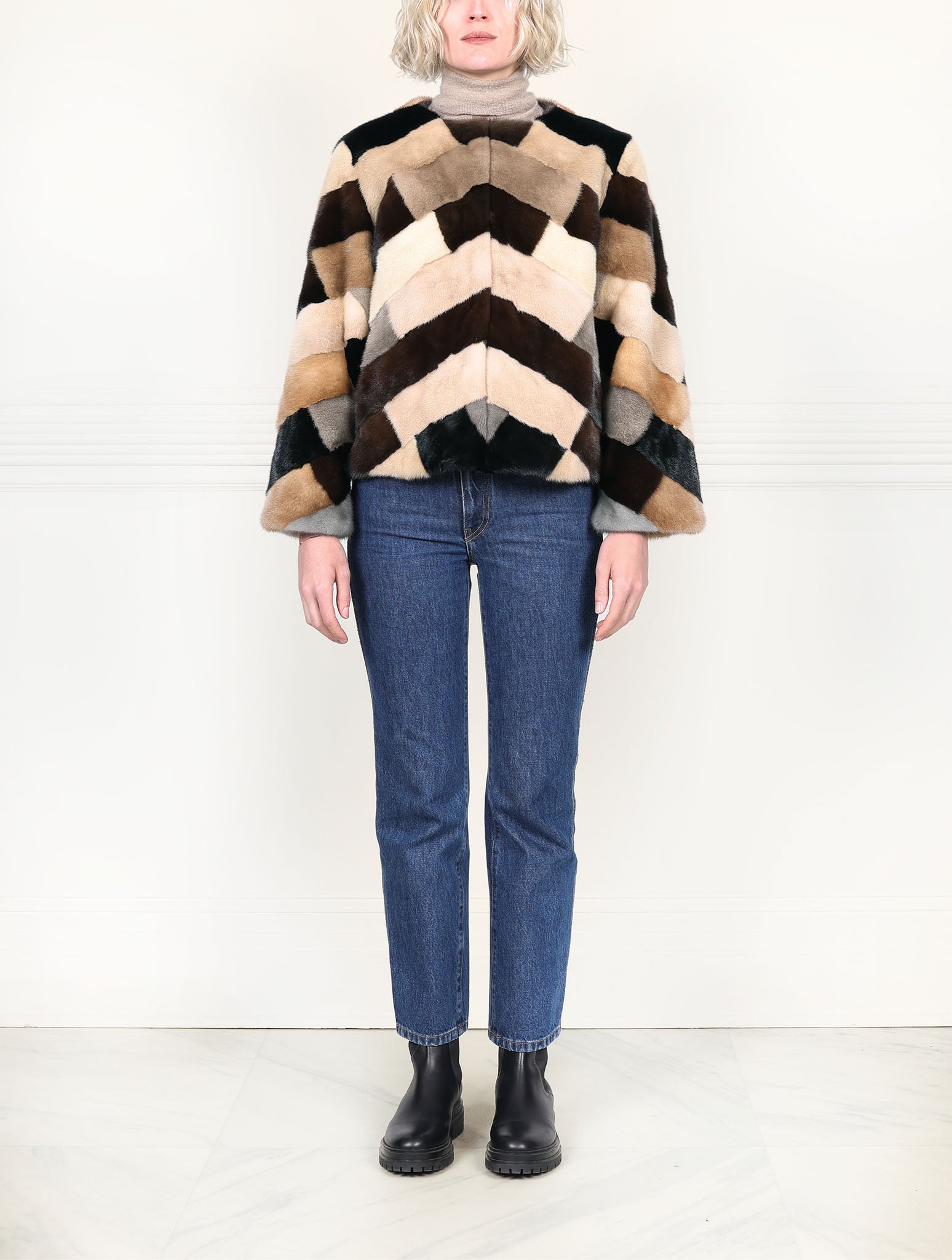 The  Tan and Brown Mosaic Mink Upcycled Jacket