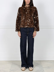 Upcycled Dark Brown Mink Fur Jacket with White Inserts