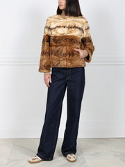 Upcycled Two-Tone Mink Fur Jacket with Ivory Top & Brown Bottom