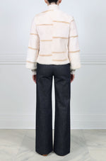 Pearl Mink Fur Jacket With Pastel Intarsia Stripes