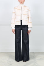 Pearl Mink Fur Jacket With Pastel Intarsia Stripes