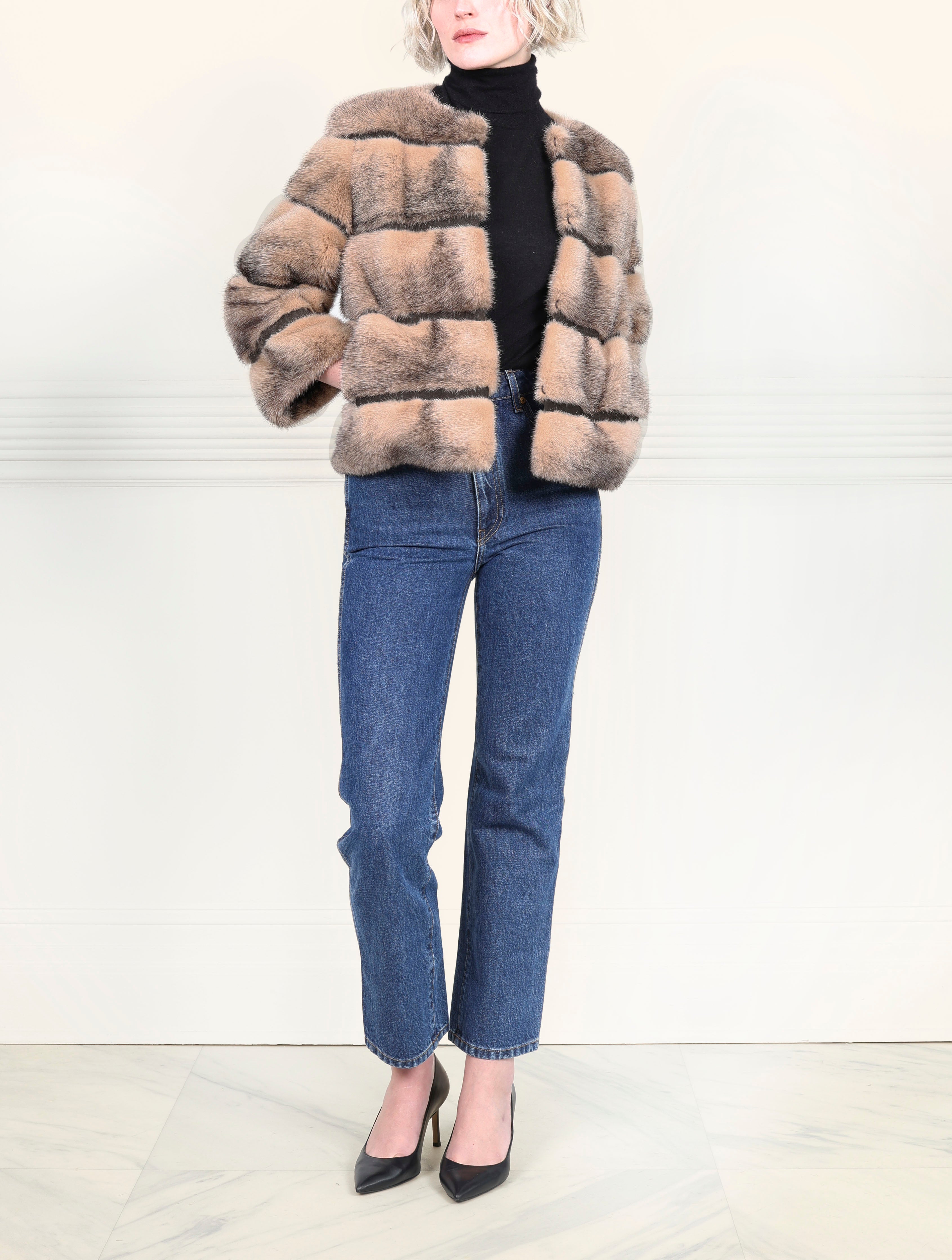 The Peyton Mink Fur Short Jacket  in Tan