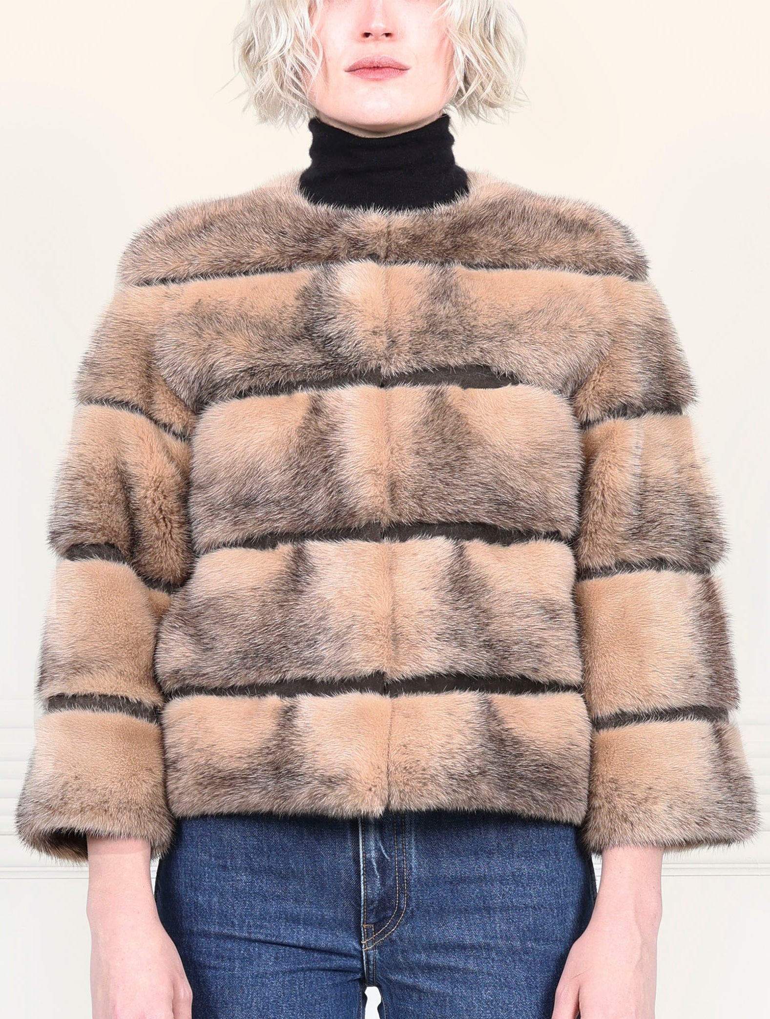 The Peyton Mink Fur Short Jacket  in Tan