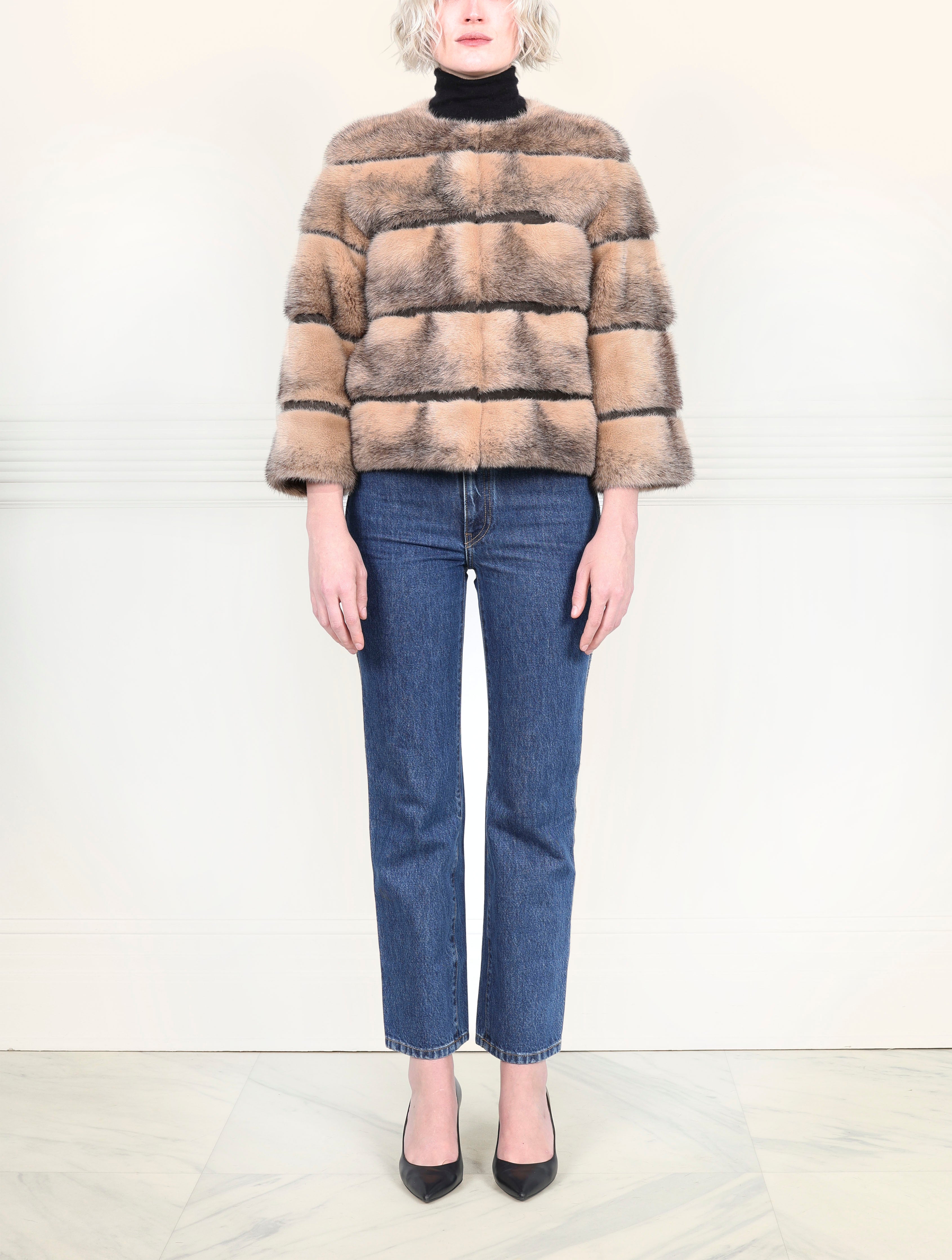 The Peyton Mink Fur Short Jacket  in Tan