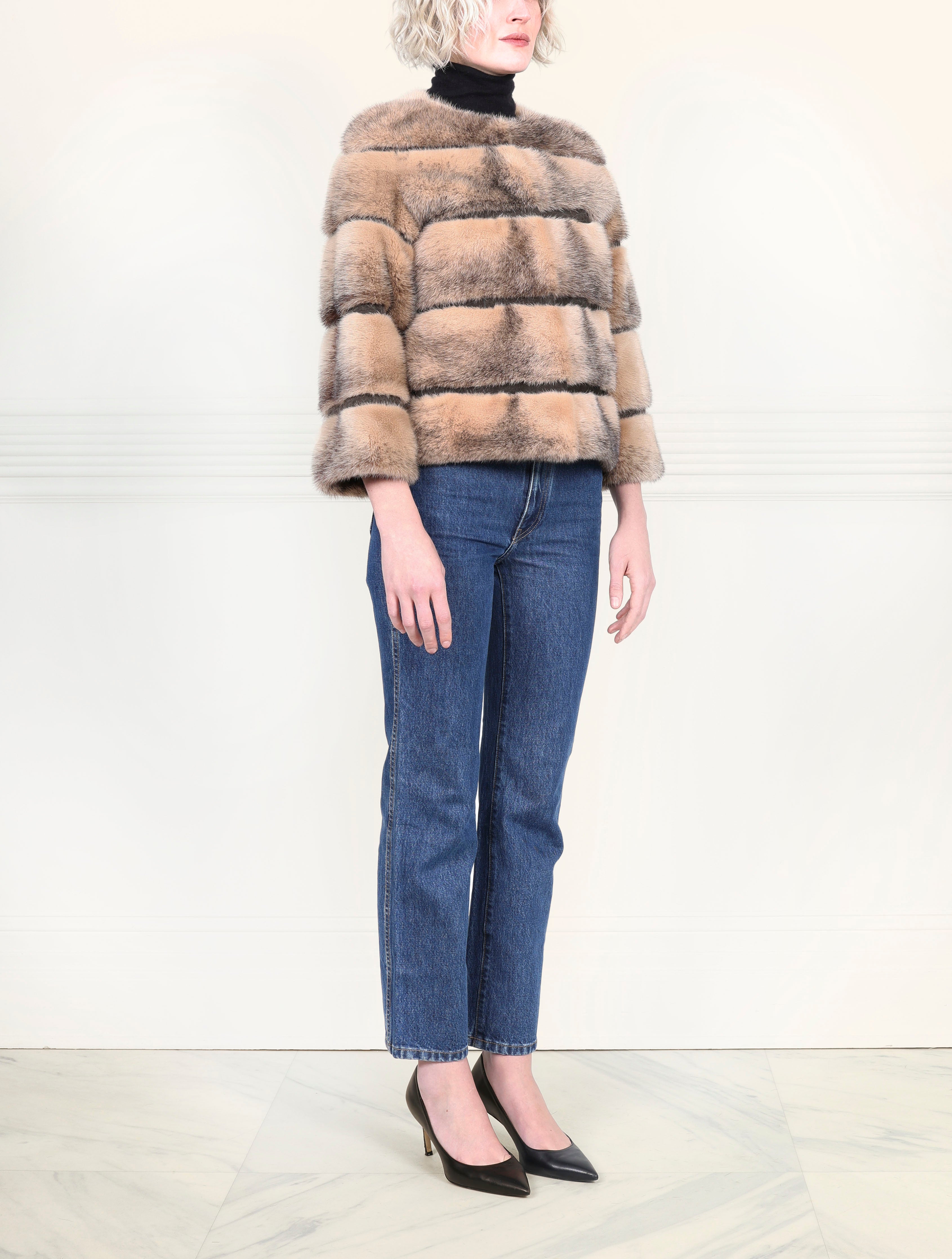The Peyton Mink Fur Short Jacket  in Tan