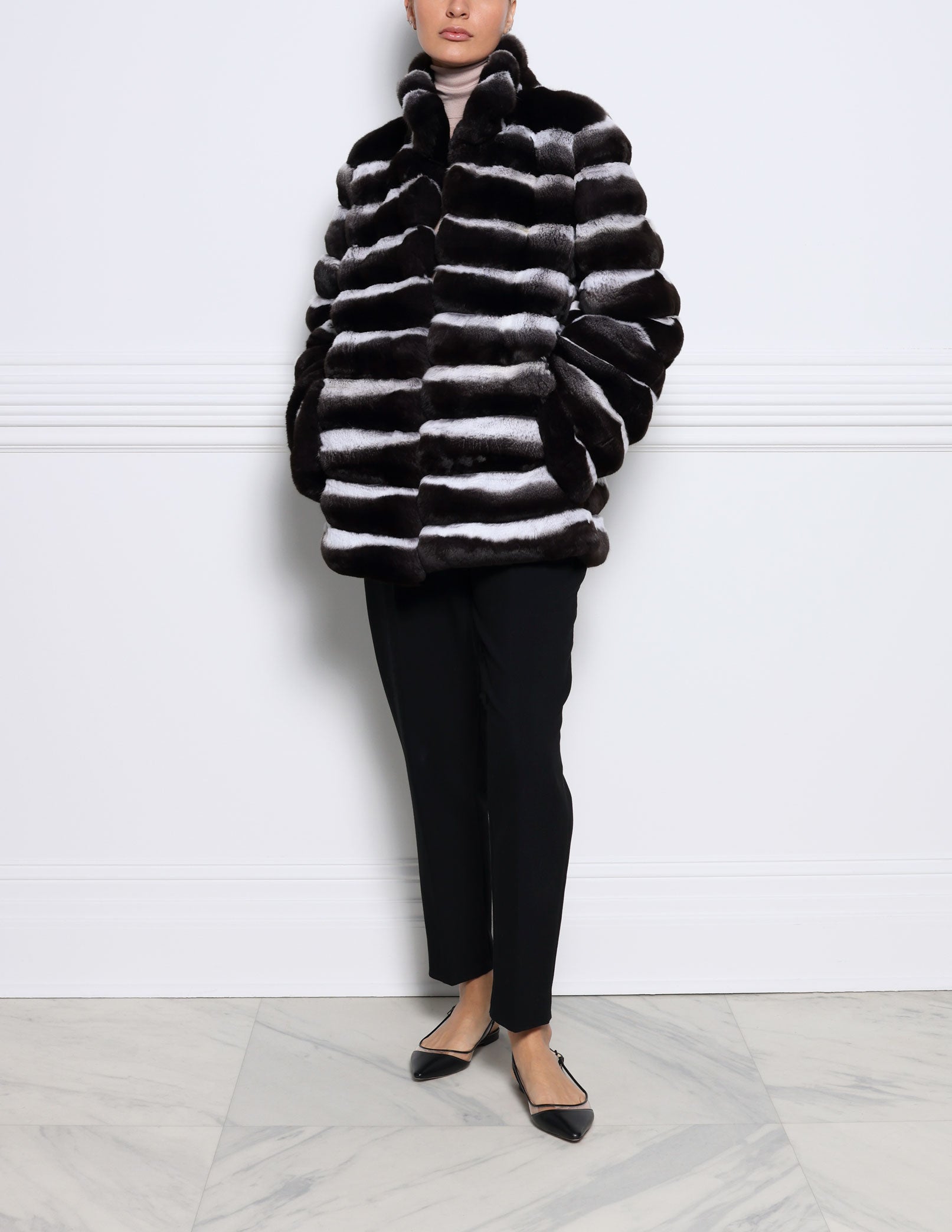 horizontal chinchilla stand collar jacket